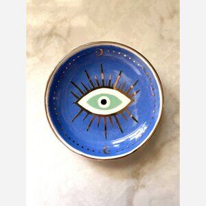 Evil Eye Porcelain Trinket Dish – 3.75" Round with Gold Detailing